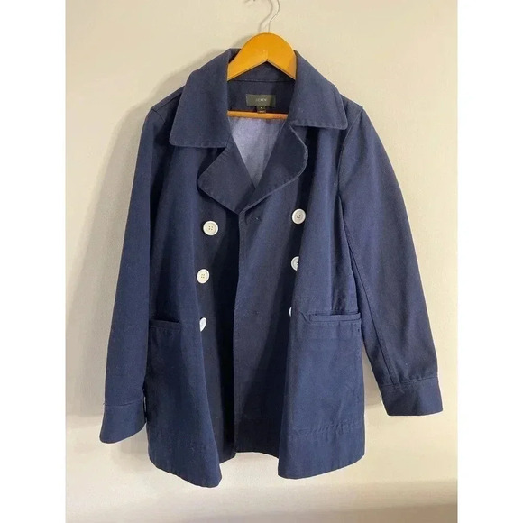 J Crew Heavyweight  Cotton Peacoat size 6 Navy Twill preppy nautical - Picture 5 of 12